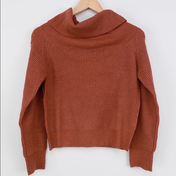 NWT Fall Rust Red Ribbed Off-the-Shoulder Sweater - Picture 6 of 6